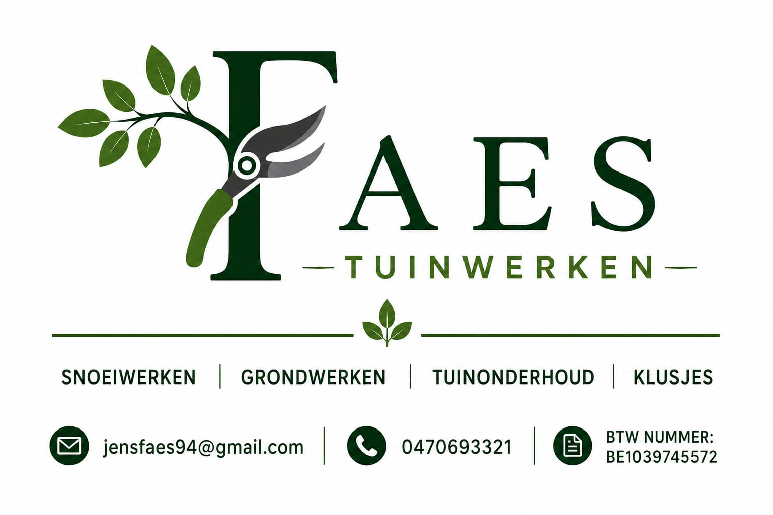 Visitekaartje van Faes Tuinwerken