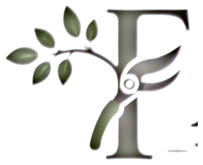 Faes Tuinwerken logo — een snoeischaar gevormd als de letter F